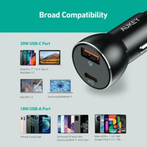 AUKEY Enduro Series 48W Car Charger - USB-C PD 30W Fast Charging