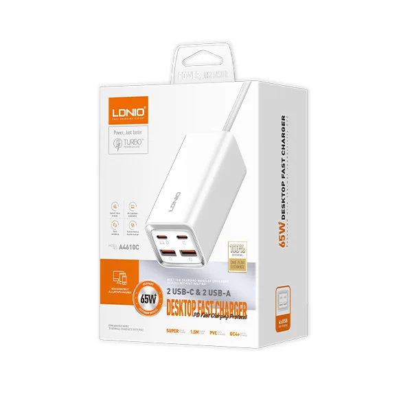LDNIO A4610C 65W Desktop Fast Charger | 4 Port USB-C + USB-A Charging Station - Image 4