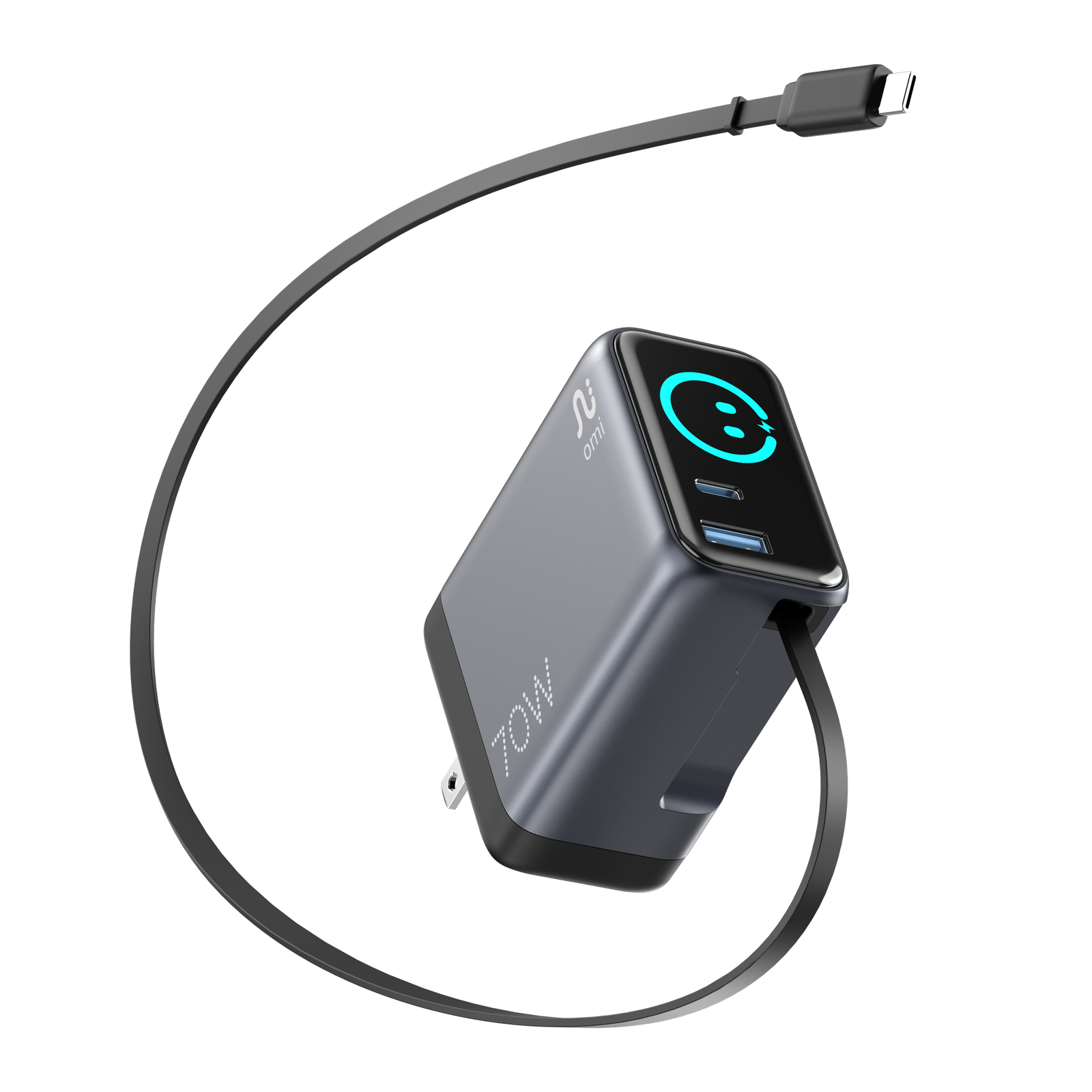 TAAR - OMI 70W GaN Charger (Interactive Display & Retractable USB-C Cable) - Image 2